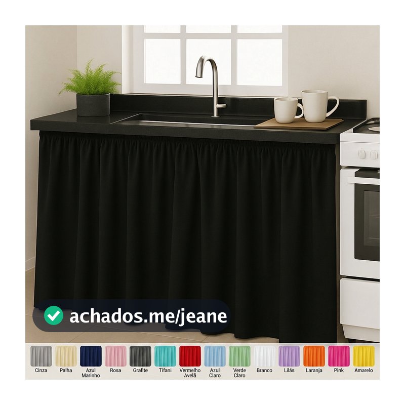 Cortina de Pia Elegante para Cozinha Balcão Tanque 2.80 Metros por 90 cm de Altura