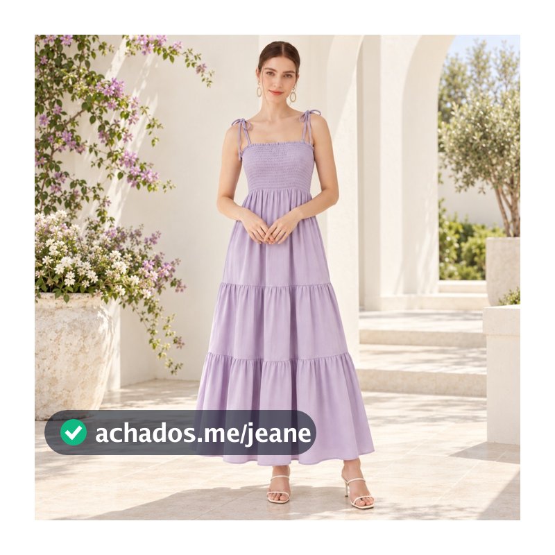 Vestido Longo Feminino com Alças de Amarrar Lastex no Busto Saia em Camadas Verão Casual Elegante - PROMOÇÃO