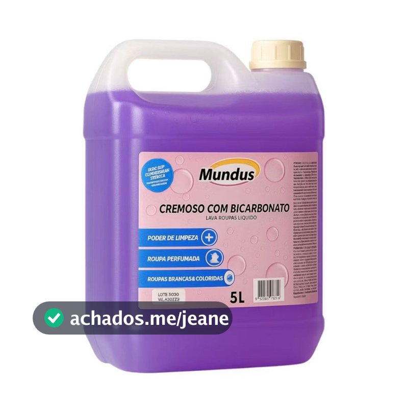 Sabão Líquido Profissional Mundus 5L Galão Grande Alto Rendimento Para Lavar Roupa De Cama Mesa Banho E Uniformes Top