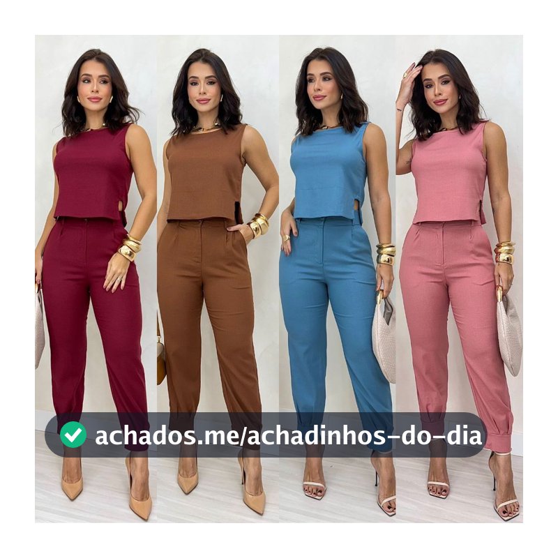 CONJUNTO ALFAITARIA FEMININO ADVOGADA LINHO CALÇA COM PUNHO + REGATA COM DETALHE NA LATERAL