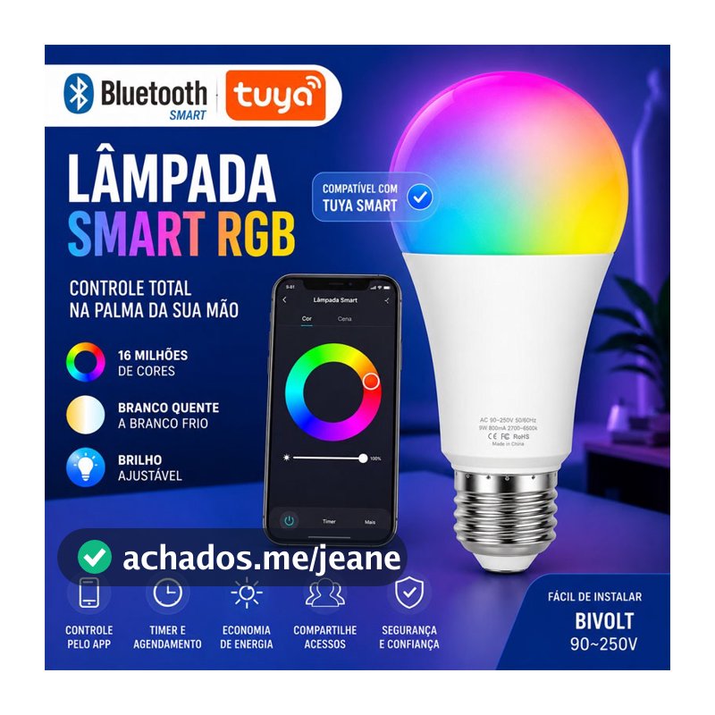 Lâmpada Led Inteligente Bluetooth ou Wifi Compatível TUYA，Smart，Alexa，Google Assistente E27 10W 110V/220V