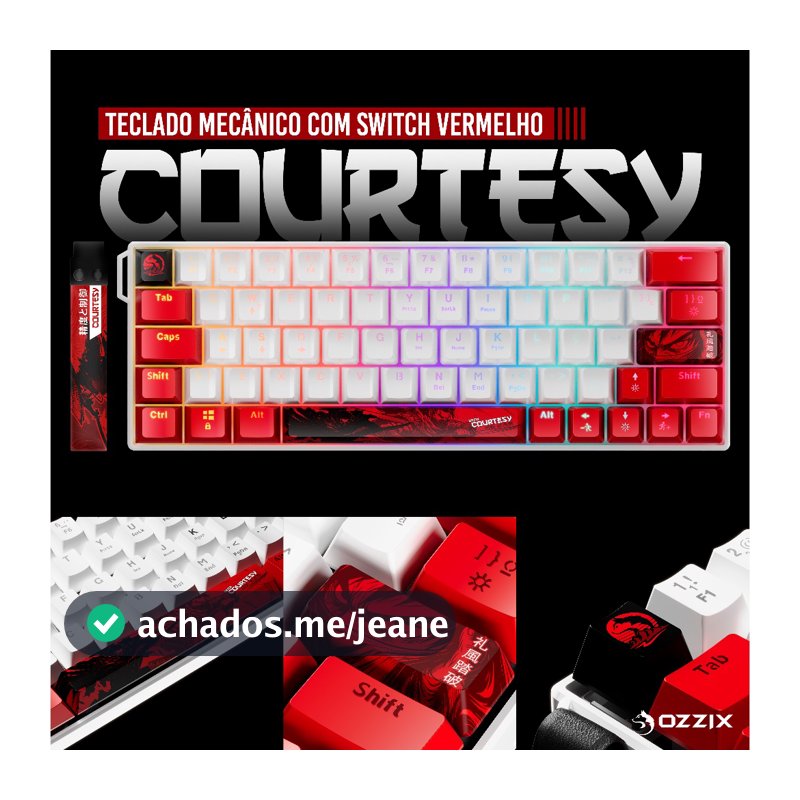 Teclado Mecânico Keycaps Personalizado com Fitinha Courtesy 65% Premium Exclusivo Switch Red RGB Cultura Japonesa
