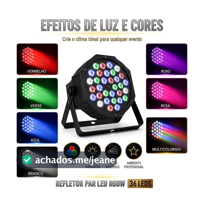 Canhão Refletor 36 LEDs RGBW Profissional 36W MiniMen Bivolt para Festas, Shows e Eventos