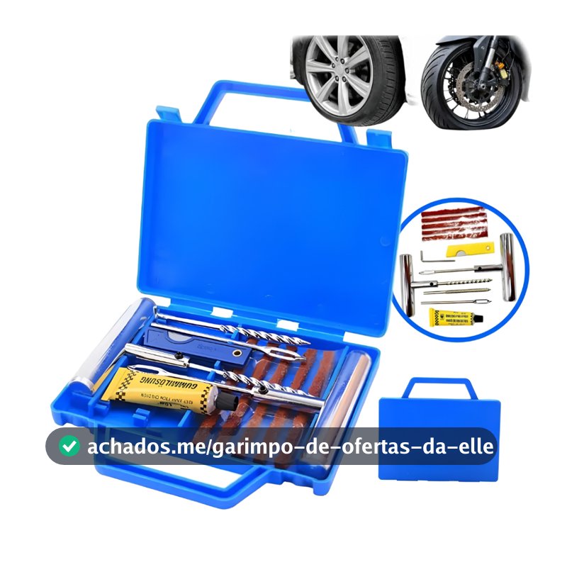 Kit Reparo de Pneus Sem Câmara 11 Peças Estojo Portátil com Brocas Aplicadores e Filetes de Borracha