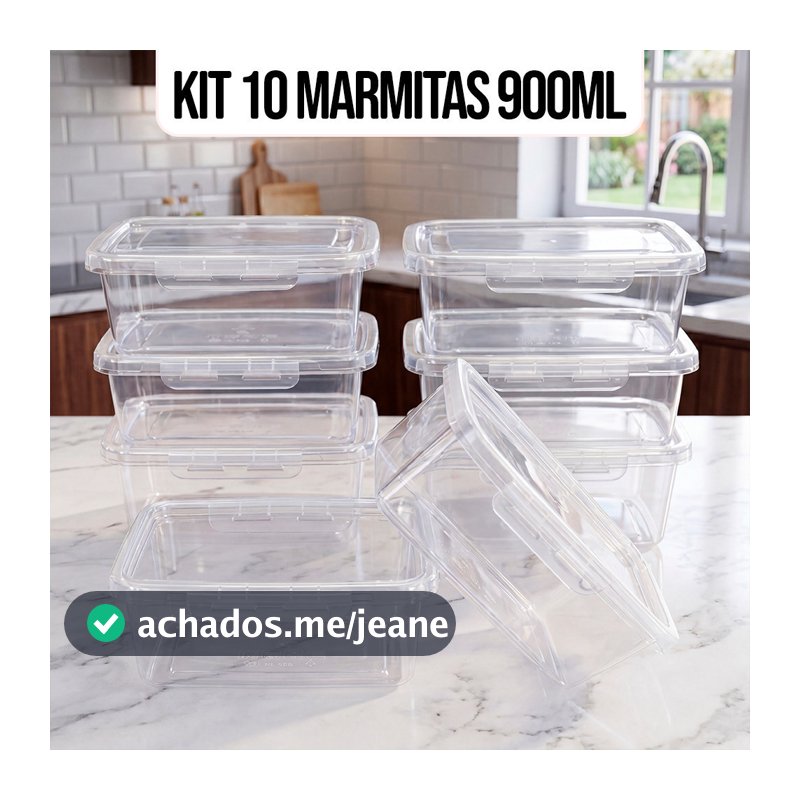 Kit 10 Marmitas Potes 900ml Travas Laterais hermeticas  Livres de BPA Alimentos organiza congelador - KAZIVA