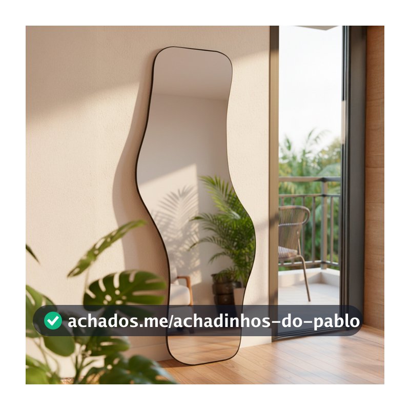 Espelho Waves de Parede 170x70 – Design Orgânico com Acabamento em Couro Ecológico