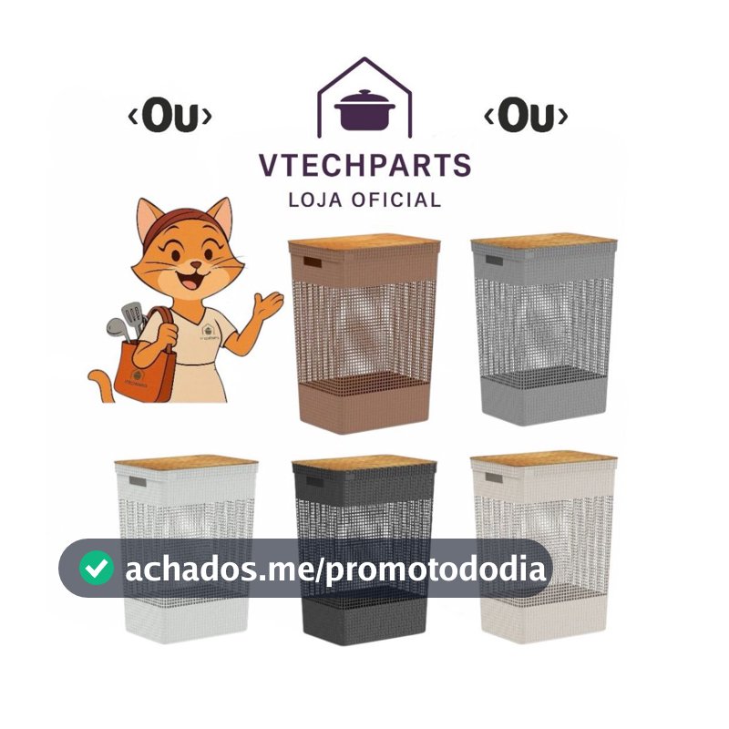 Cesto De Roupas OU Grid Com Tampa De Bambu 49 Litros 5 cores disponíveis