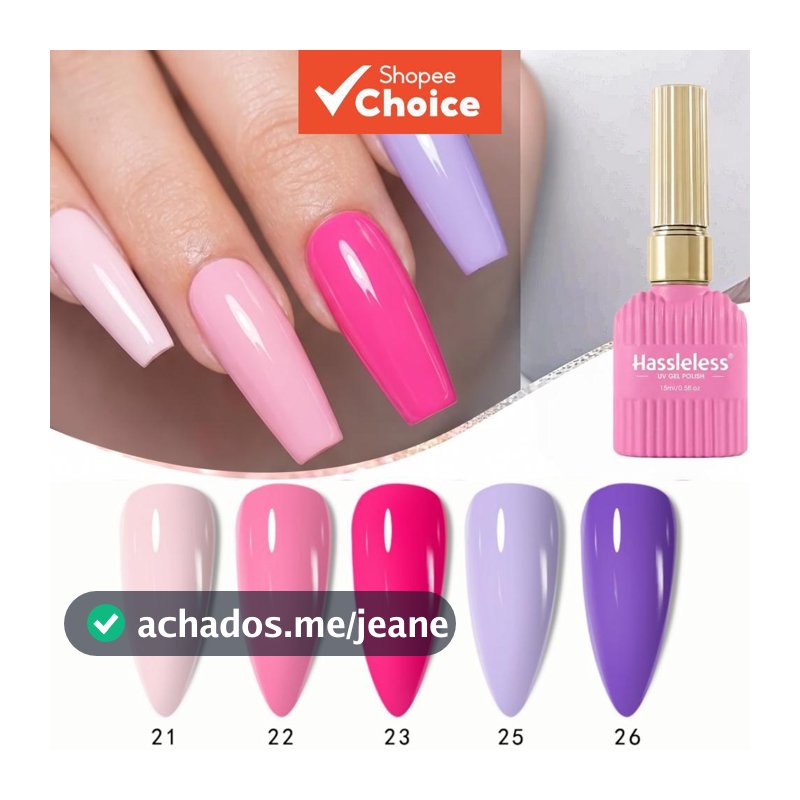 Hassleless5 Kit com 5 géis de cor pastel: lavanda, pêssego, rosa brilhante, vermelho framboesa e roxo taro. Degradê