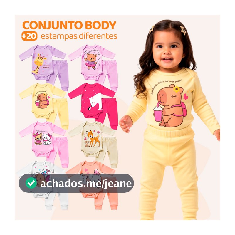 Kit 8 Peças de Roupas para Bebê Menina (4 Body Longo + 4 Calça Mijão) Kit 4 Conjunto Body + Calça Roupa Infantil Bebê