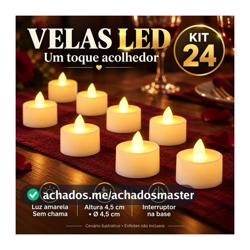 Kit 24 Velas Eletrônicas LED Luz Amarela Para  Casamento Festa Eventos Decoração De Casa Decoração Eventos Namorados