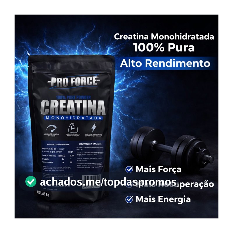 Creatina Monohidratada Pro Force 1kg – 100% Pura | Ganho de Massa, Força e Energia | Creatina para Academia e Hipertrofi