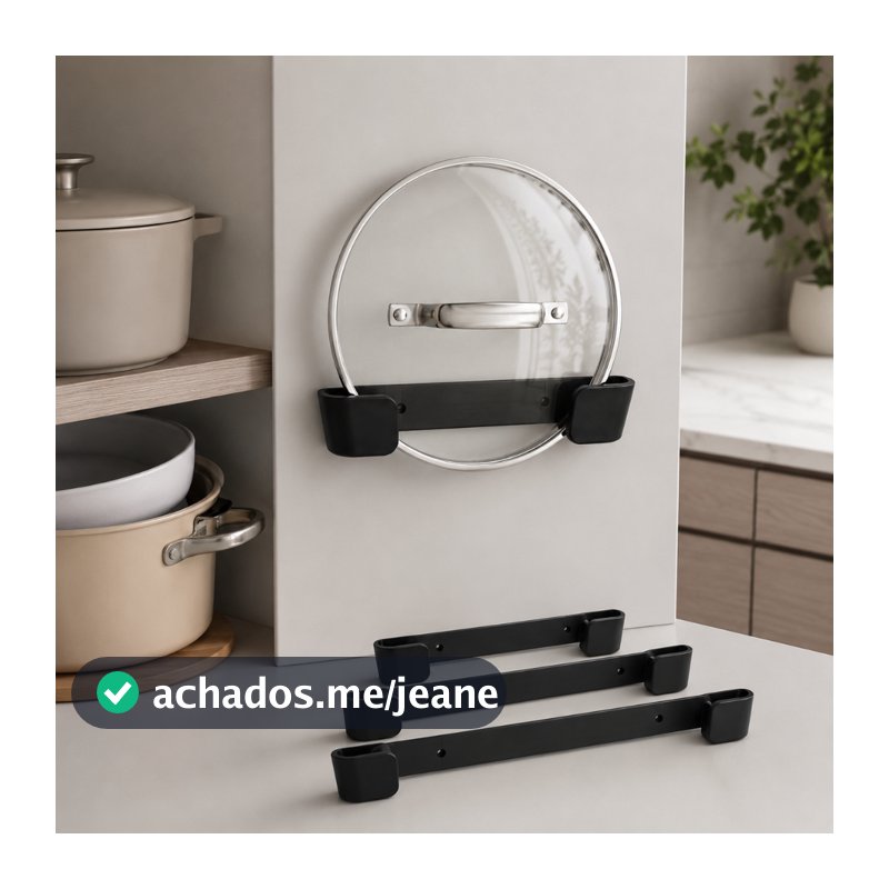 KIT SUPORTES ORGANIZADORES TAMPAS PANELA ARMÁRIO FORTE COZINHA DUPLA FACE AJUSTÁVEL RESISTENTE FORTE