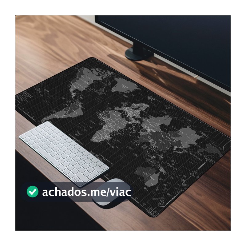 Mouse Pad Grande 90x40 Couro Gamer Desk Pad Mapa Mundi Black