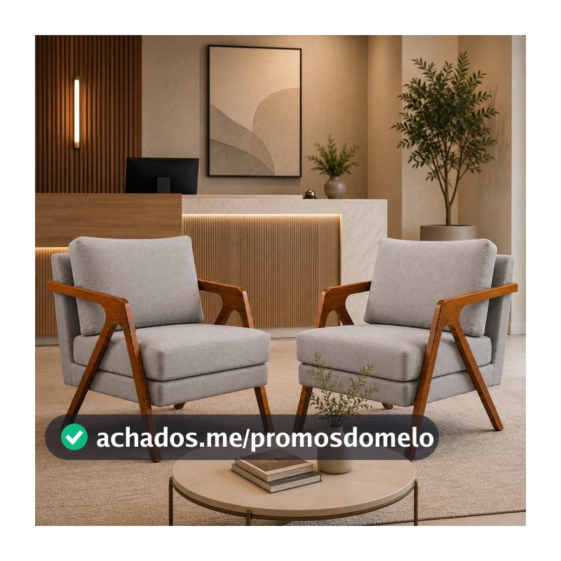 Duas Poltronas Mona Decorativas Modernas Kit Para Sala Recepção Consultório Escritório Madeira Maciça