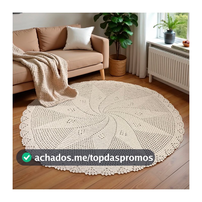 Tapete Redondo De Crochê 100% Algodão 1,50m Para Sala Quarto