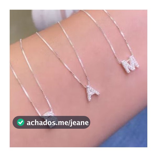 Colar Corrente banhado prata 925 com Pingente Inicial com Pedras