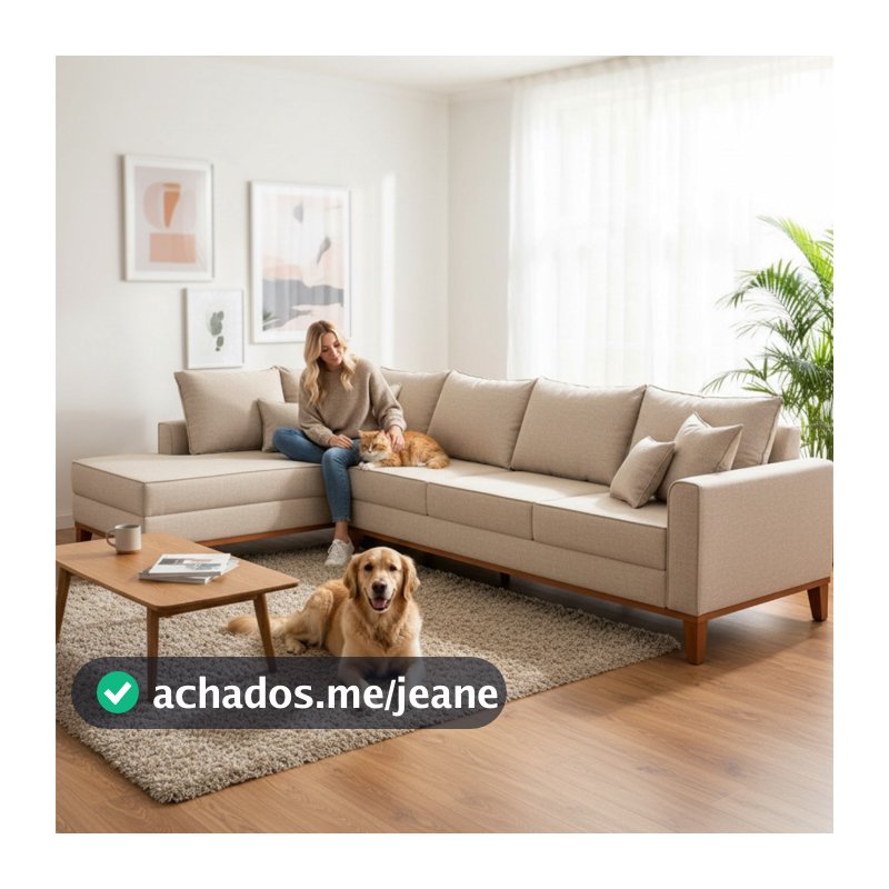Sofá 4 Lugares Beny com Chaise Esquerdo Linho Bege