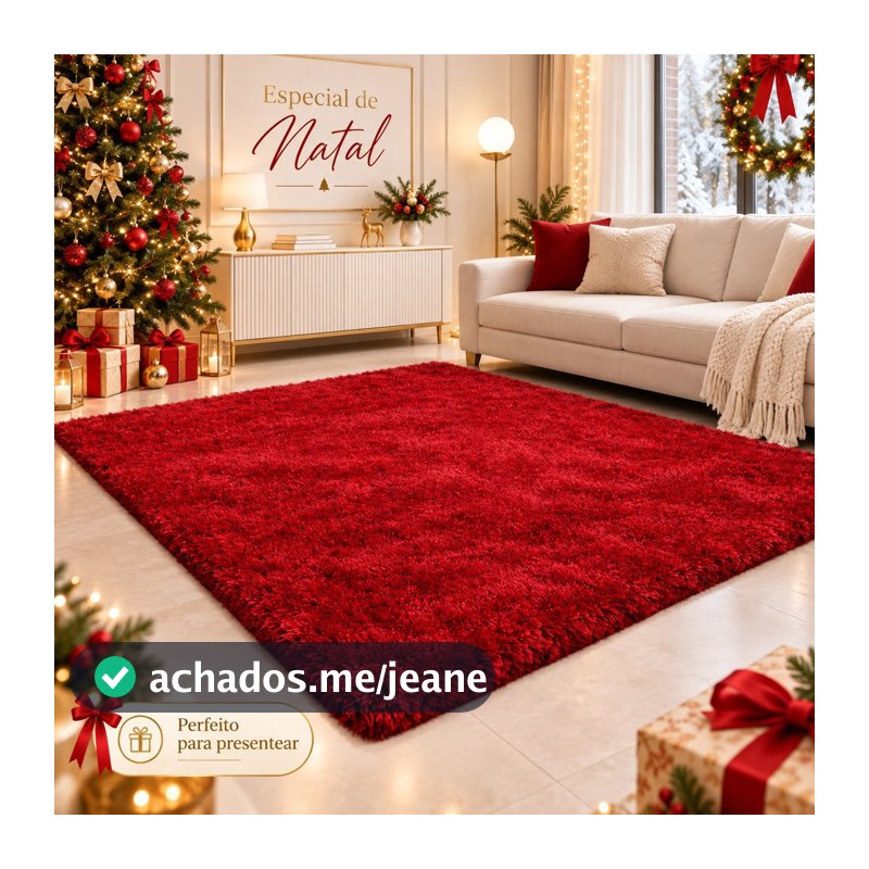 Tapete Vermelho Natal 2,00 x 1,40m Felpudo Peludo Extra Macio Elegante Antiderrapante