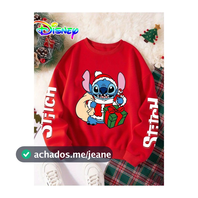 Blusa De Frio Feminina Stich De Natal Moletom Grosso Peluciado Envio Imediato