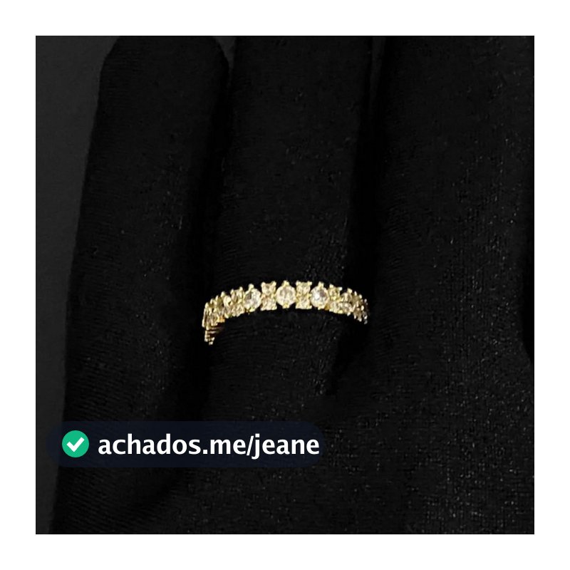 Meia Aliança de Ouro com Zircônias Anel Feminino Aparador Banhado