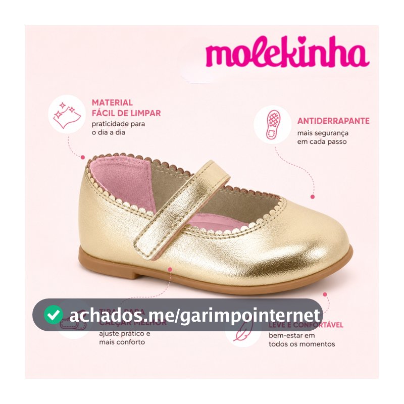 Sapatilha Infantil Menina Molekinha Dourada Sapato Boneca Festa Princesa Sandália | Lançamento ! | Original Molekinha
