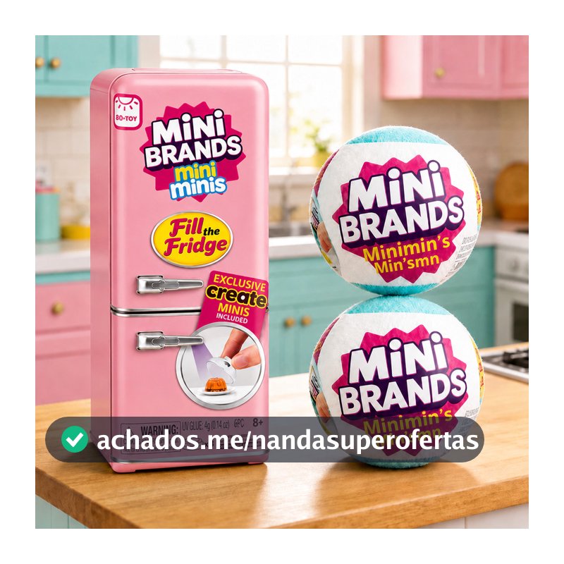Mini Geladeira Fill The Fridge com 2 Bolas Mini Brands Surpresa Colecionável Rosa Azul ou Aleatória