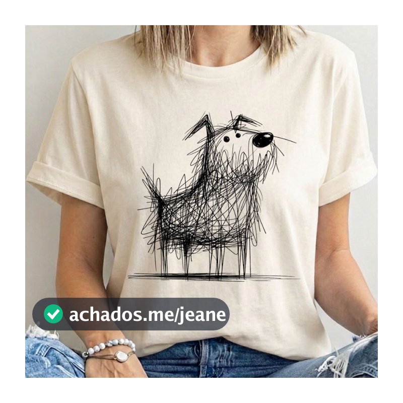 Camiseta Feminina Cachorro Estilo Rabisco Abstrato Estampa Diferente Moderna Casual Artística