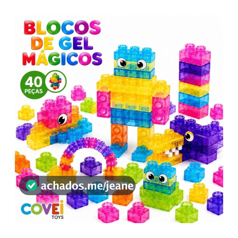 Blocos de Montar Magic Gummy Bloc 40 Peças Squishy Coloridos Brinquedo Educativo Criativo Infantil
