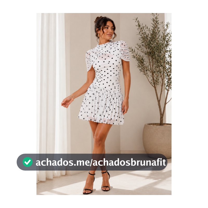 Vestido Curto Feminino em Tule Poá Drapeado Manga Curta Elegante Festa Casual Estampa Bolinha. REF: Mayala