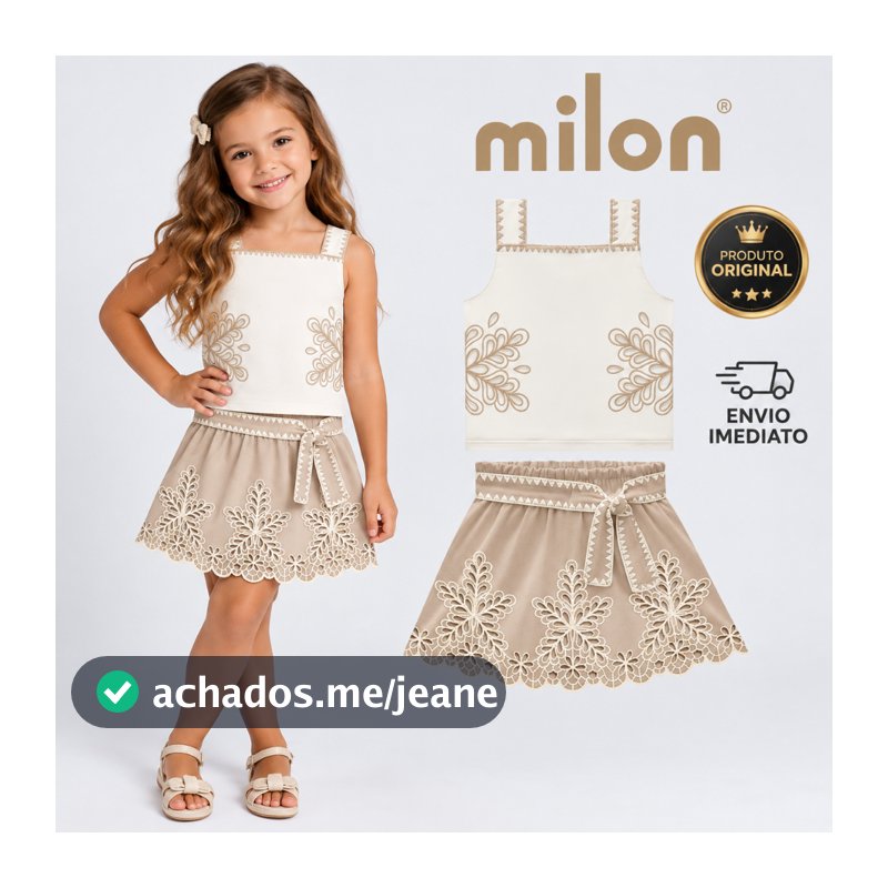 Conjunto Infantil Menina em Cotton Milon 2001773.0452.1 Luxo Batizado Casamento 4 ao 14