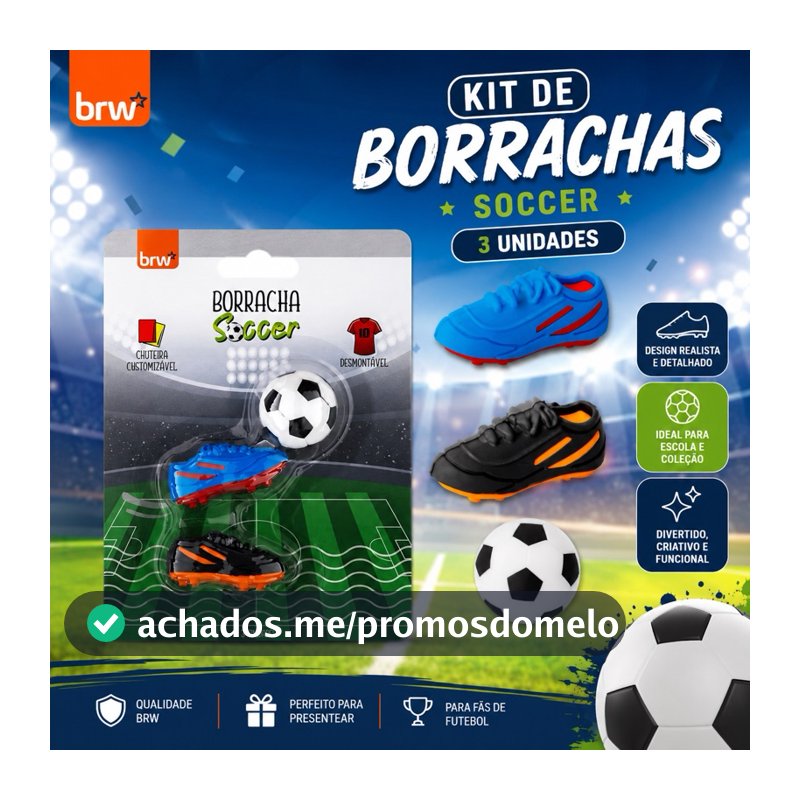 Kit Borracha Soccer Futebol Blister com 3 Unidades