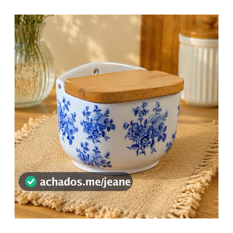 SALEIRO DE PORCELANA 500g (tampa de madeira e parafuso de inox)