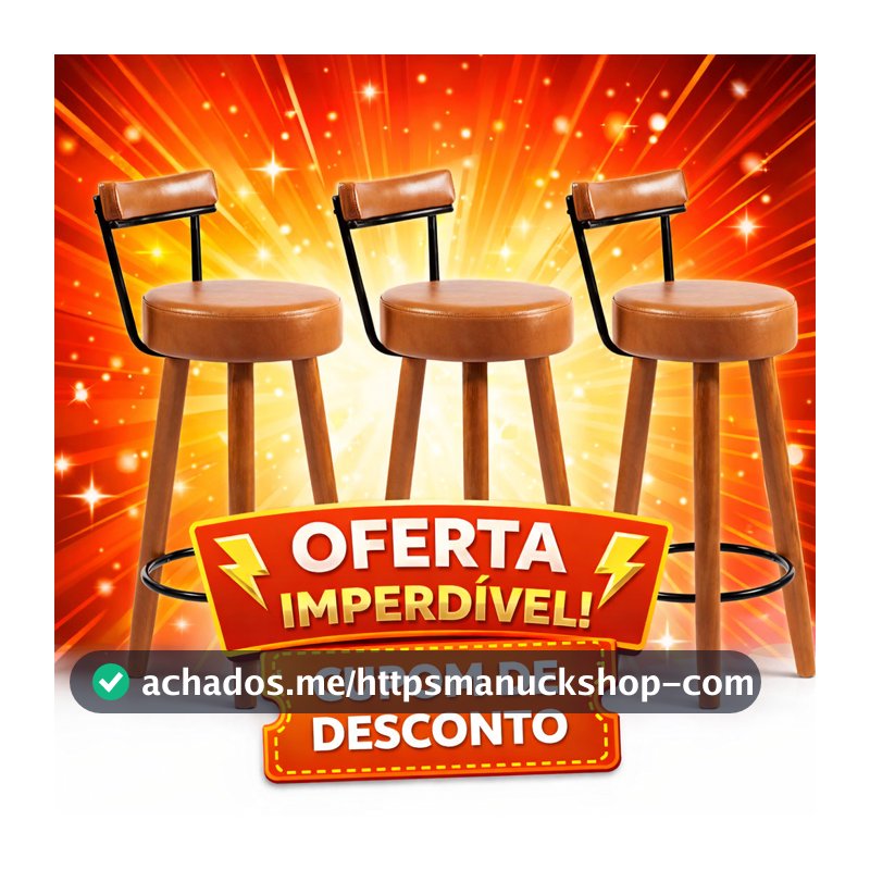 Kit 3 Banquetas Clarice Alta Para Balcão Bar e Bancada Gourmet Estrutura Pés Madeira