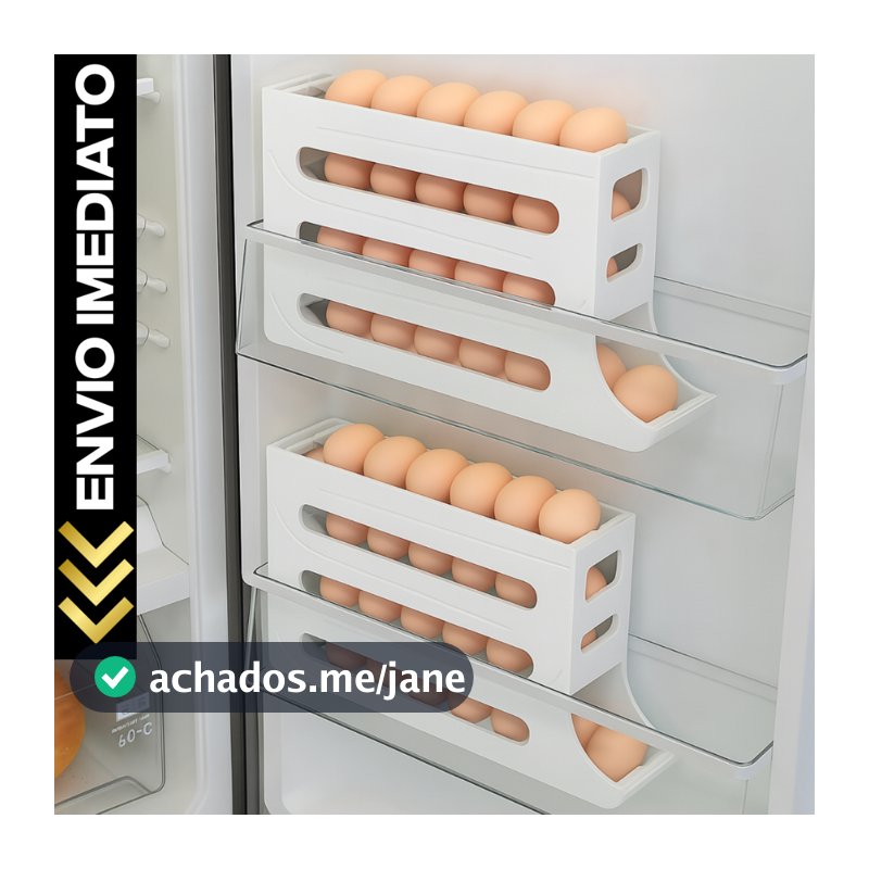 Porta Ovos 4 Andares Rolante Automático p/ Geladeira – Organizador Deslizante para até 30 Ovos