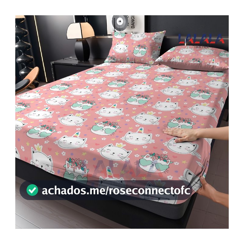 Gatinho De Desenho Animado Durável Jogo De Lençol 02 e 03  Peças CASAL QUEEN SOLTEIRO Percal Ponto Palito