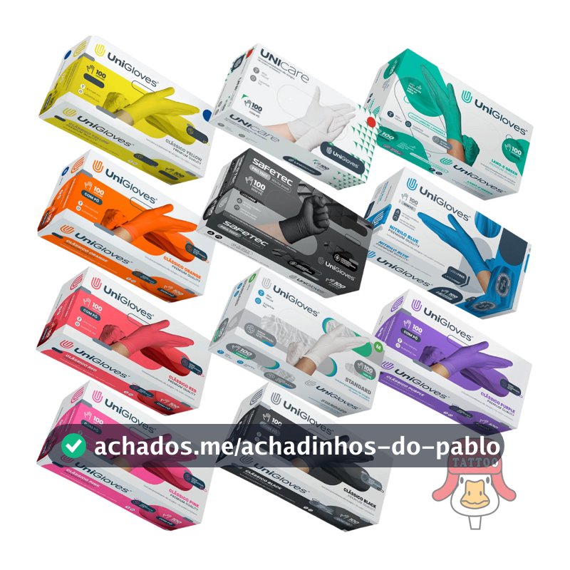Caixa Luvas Premium Unigloves C/ 100 Unidades Latex e Nitrilo Cores