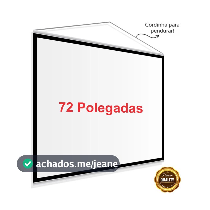 Tela de Projeção 72" (1,20x1,00m) Fosca 280g – Datashow com Cordão para Pendurar PREMIUM