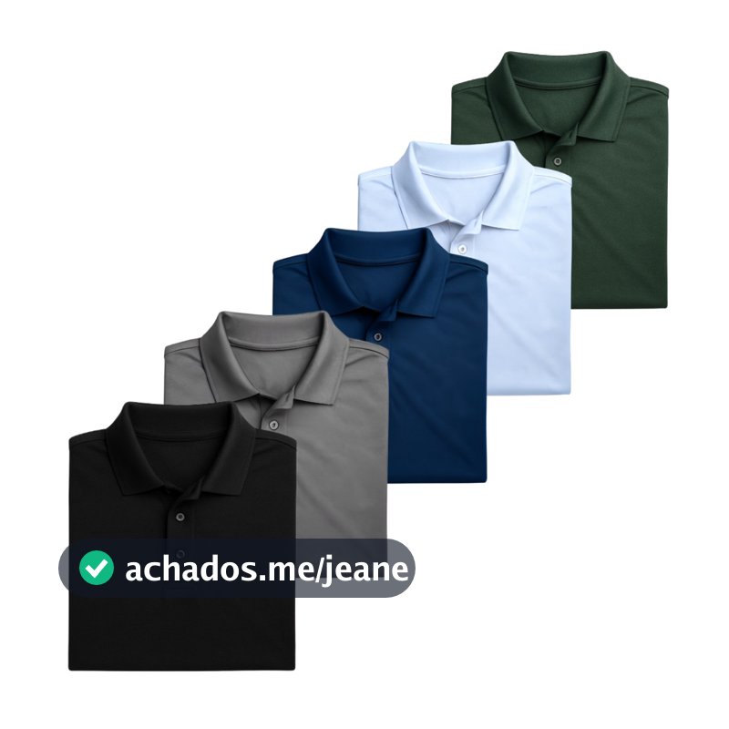 Kit 5 Camisa Polo Masculina Piquet Poliéster Atacado Uniforme Premium