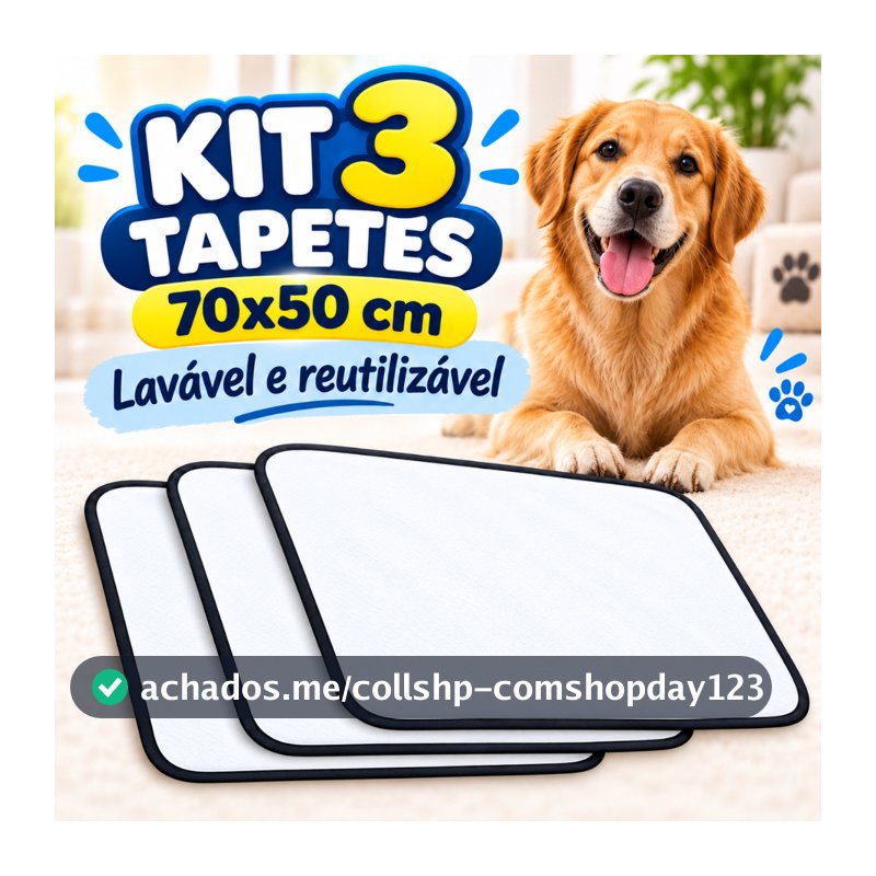 Kit 3x Tapete Higiênico Lavável Para Cães 70x50cm