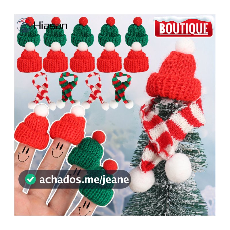 20 Peças Mini Chapéu De Natal E Enfeite De Cachecol-Papai Noel De Tricô DIY-Boné De Lã Feito À Mão-Decoração De Jantar D