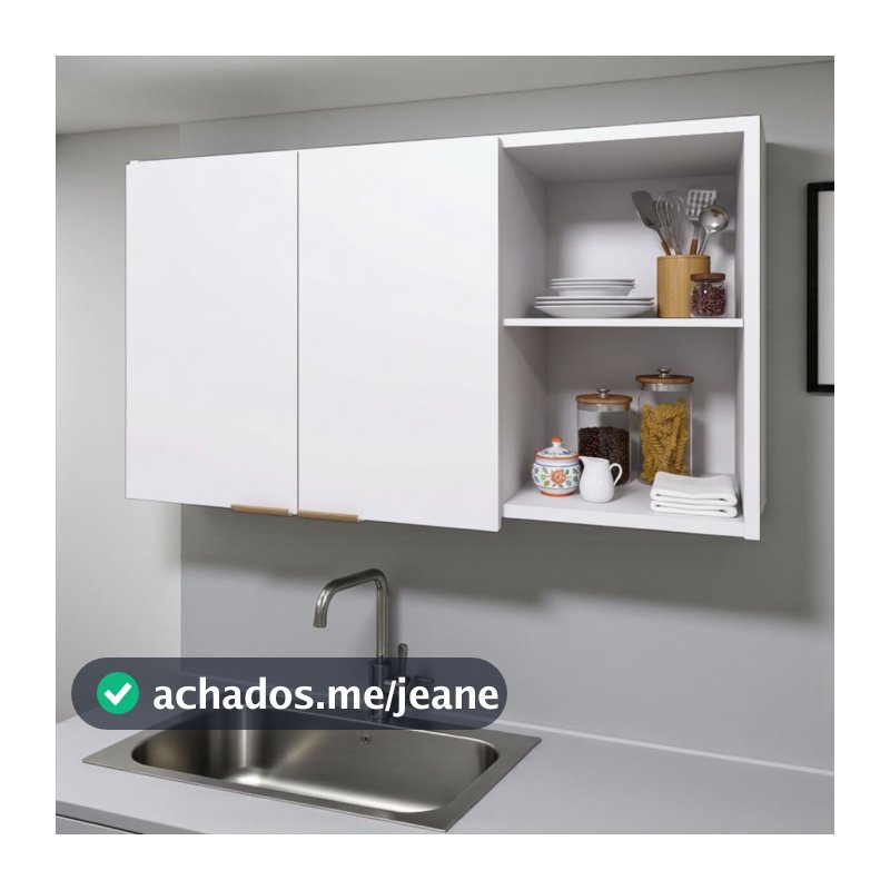 Armário de Parede Suspenso 90cm 2 Portas Nichos Abertos Multiuso Organizador