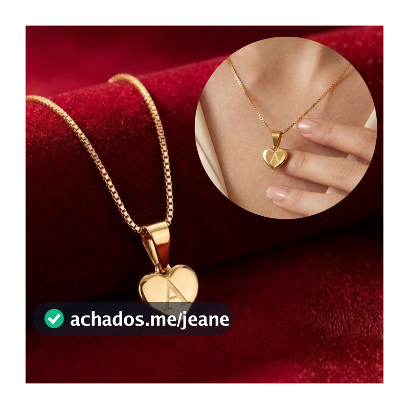| SEMI JÓIA | Colar Letra Inicial Mini Coração Feminino Delicado Banhado em Ouro Legítimo 18k