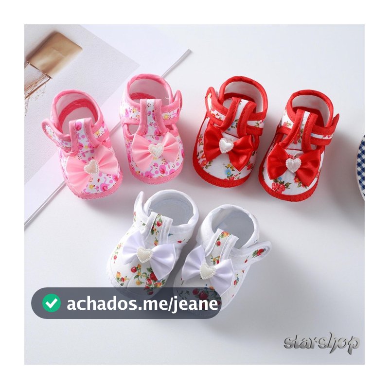 Starshop-Baby Girls Flat Shoes Soft Sole Bowknot Flower Impressão Sem Escorregamento Sapatos Para Crianças De Colo