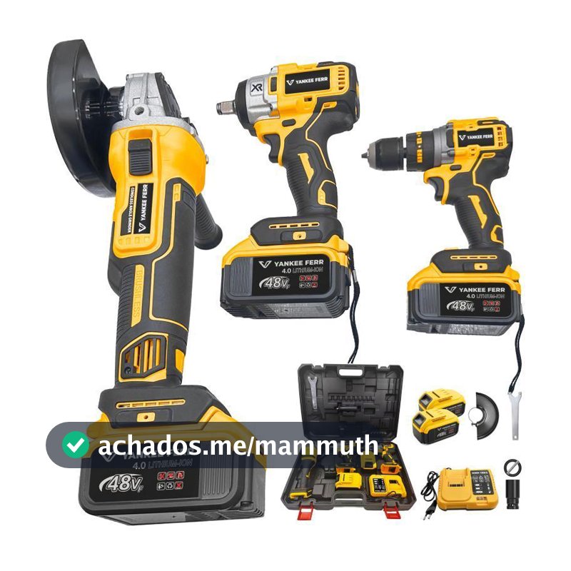Kit 2 Em 1 Esmerilhadeira portátil 48V Chave de Impacto + Parafusadeira Impacto Angular e caixa 2 baterias