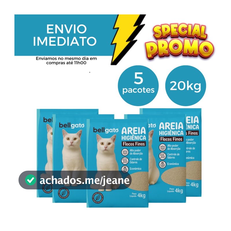 Areia Sanitária Higiênica Para Gatos Anti Odor 20kg Total Extra Fina
