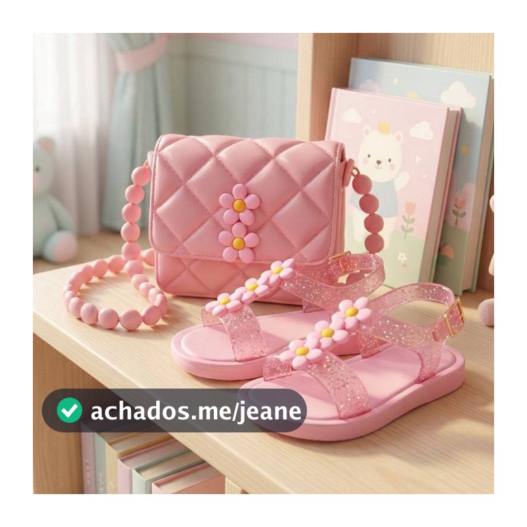 Kit Sandália e Bolsa feminina Infantil Conforto Emborrachado para menina Rosa com Tres Flores