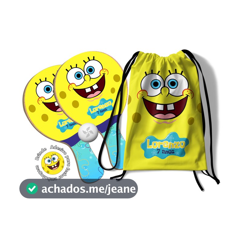 7/10/15/20/25 Kit Mochilinha e Raquetes Ping Pong - Bob Esponja