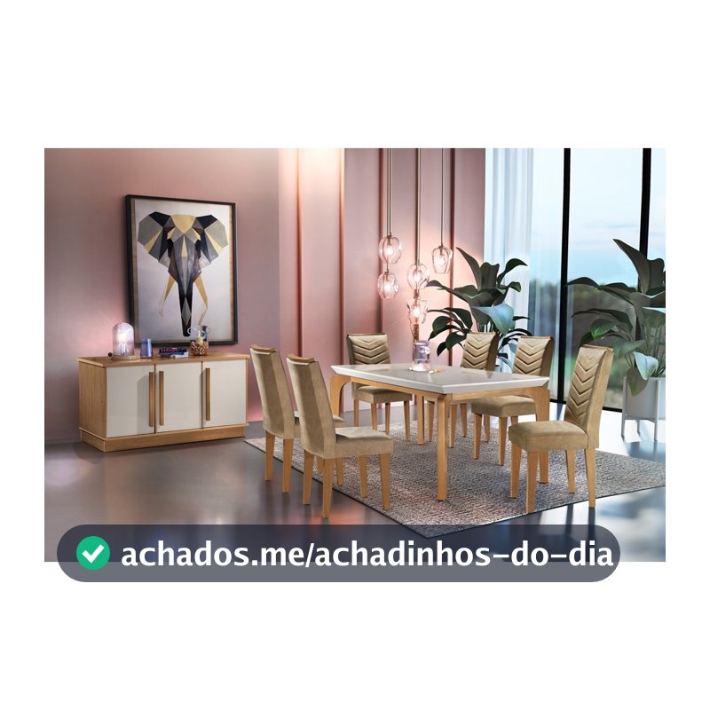 Conjunto Sala de Jantar Liz Tampo MDF Vidro com 6 cadeiras Rufato