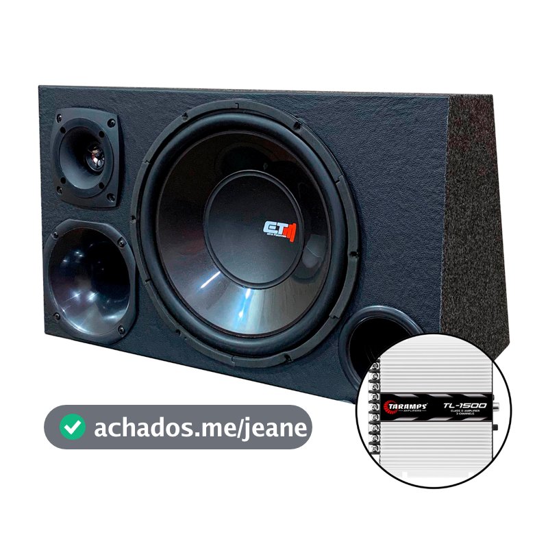 Kit Caixa Trio Som Falante 12 Polegadas + Modulo Taramps ou Stetsom - Kit Subwoofer Preta Driver Corneta Tuiter