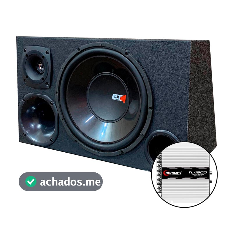 Kit Caixa Trio Som Falante 12 Polegadas + Modulo Taramps ou Stetsom - Kit Subwoofer Preta Driver Corneta Tuiter